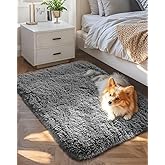 Ophanie Small Rug Upgrade Non Slip Throw Bedside Area Rugs, Fluffy Soft Grey Mini Bedroom Carpet, Affordable Door Entryway In