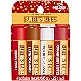 Burt's Bees Christmas Gifts, 4 Lip Balms Stocking Stuffers Products, Festive Fix Set - Peppermint, Salted Caramel, Cranberry 