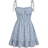 CIDER Women Summer Dress Flowy Floral Short Dresses Ruffle Mini Spaghetti Strap Mini Sundress