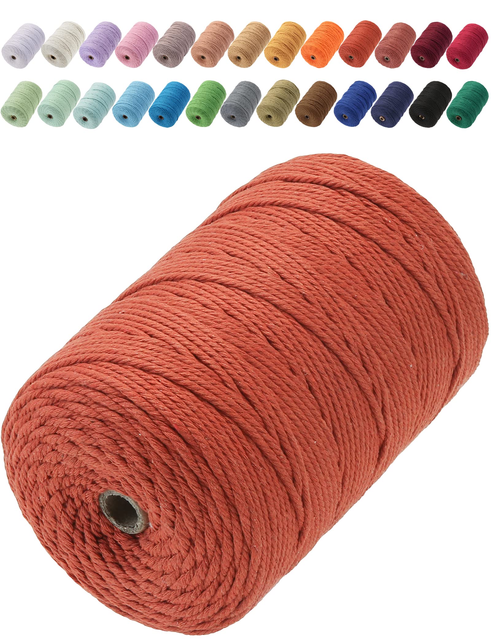 GOHOF Macrame Cord 3mm x 200m Premium Cotton Macrame Rope, 4 Strand Twisted Soft Cotton Cord, Perfect for Macrame Art, Reddish Brown — image 1
