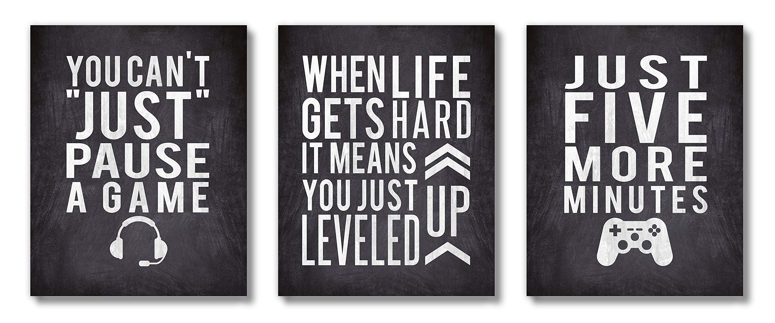 Brooke & Vine Video Game Wall Decor, Gaming Posters, Teen Boy Gamer Decor (UNFRAMED 8 x 10 Set of 3) Game Room, Playroom, Media Room, Bedroom, Dorm, Office, Desk, Mancave (Gamer Black Chalk)