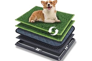 Dog Grass Pee Pad for Balcony, 16''×20'' Grass Pee Pads with Tray for Small Dogs Potty Training, 2 Pack Artificial Grass Pads