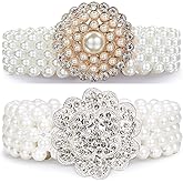 Barry.Wang Women’s Pearl Belt Elastic Waist Chain Belts Dress Jeans Bridal Bridesmaid Sexy Body White Wedding Beach Party