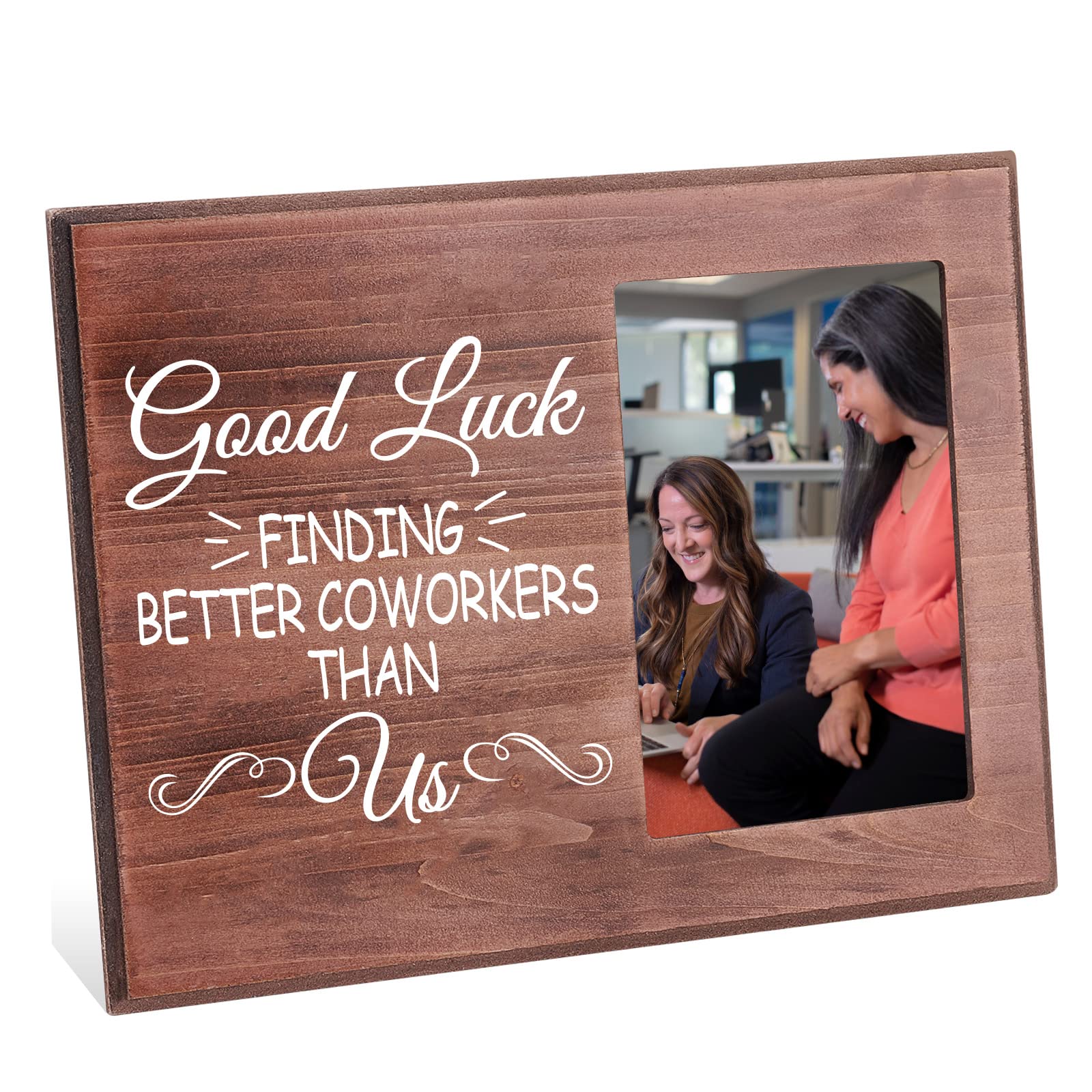FINGERINSPIRE Good Luck Finding Better Coworkers Than Us Picture Frame 10x15cm Goodbye Farewell Photo Frame Hanging/Tabletop Wooden New Job Gift Photo Frame for Boss Coworker Friend Team Member — image 1
