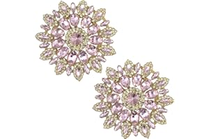 PEARLY JUN 2 PCS Rhinestone Applique Pink Gold Flower Crystal Patches Trim Clothing Diamond Embellishments for Bridal Wedding DIY Dresses Fabric Accessories