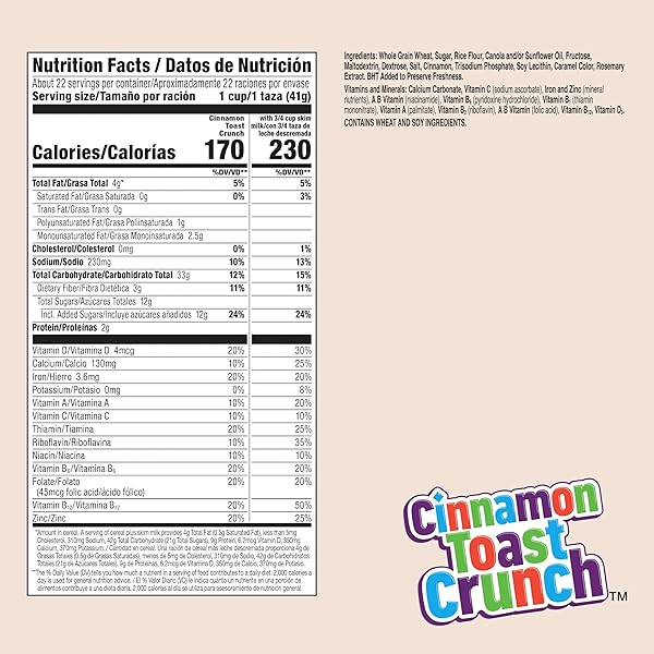 CINNAMON TOAST CRUNCH BREAKFAST CEREAL, CRISPY CINNAMON CEREAL, VALUE BAG, 32 OZ