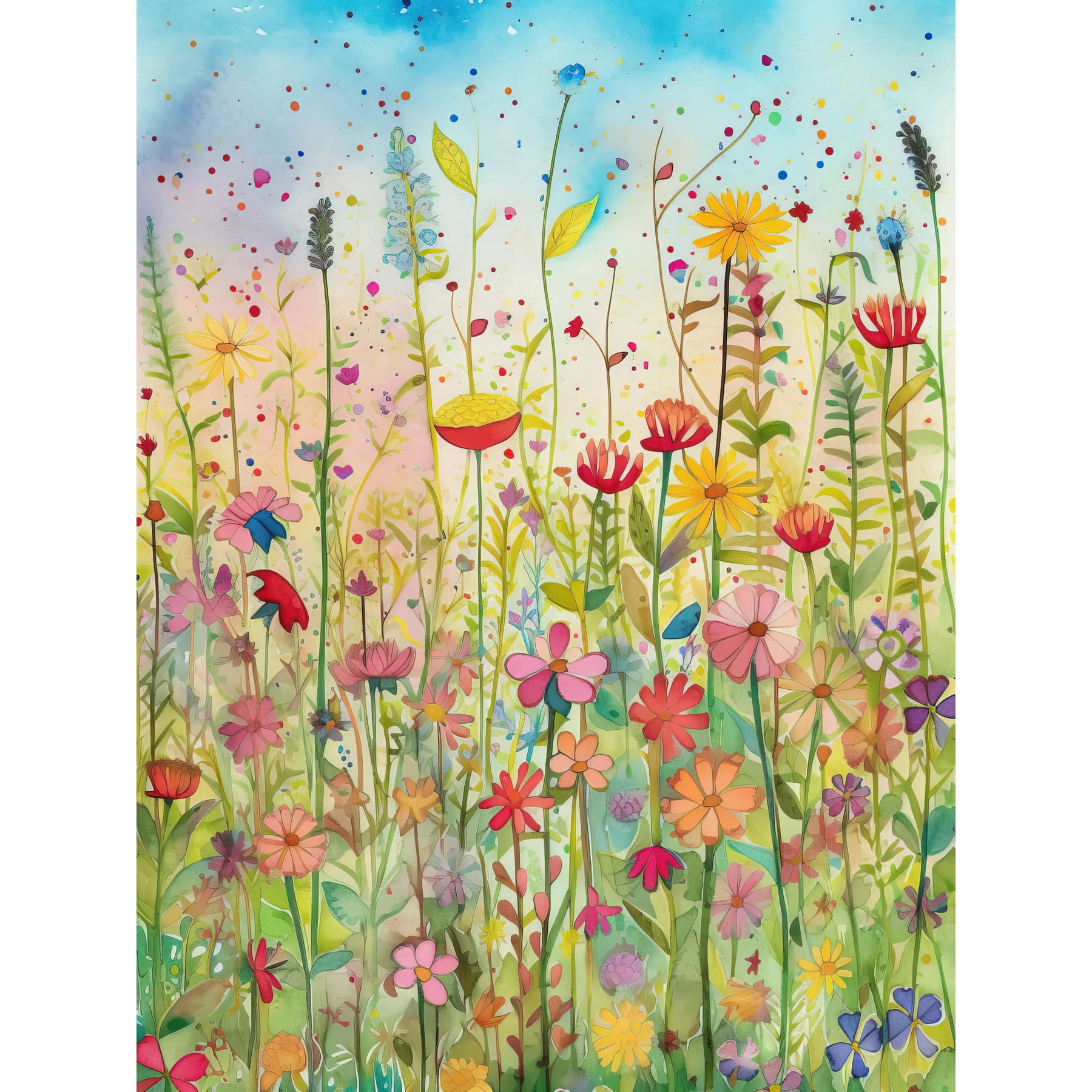 Artery8 Summer Wild Flower Blossom Meadow Folk Art Large XL Wall Art Canvas Print