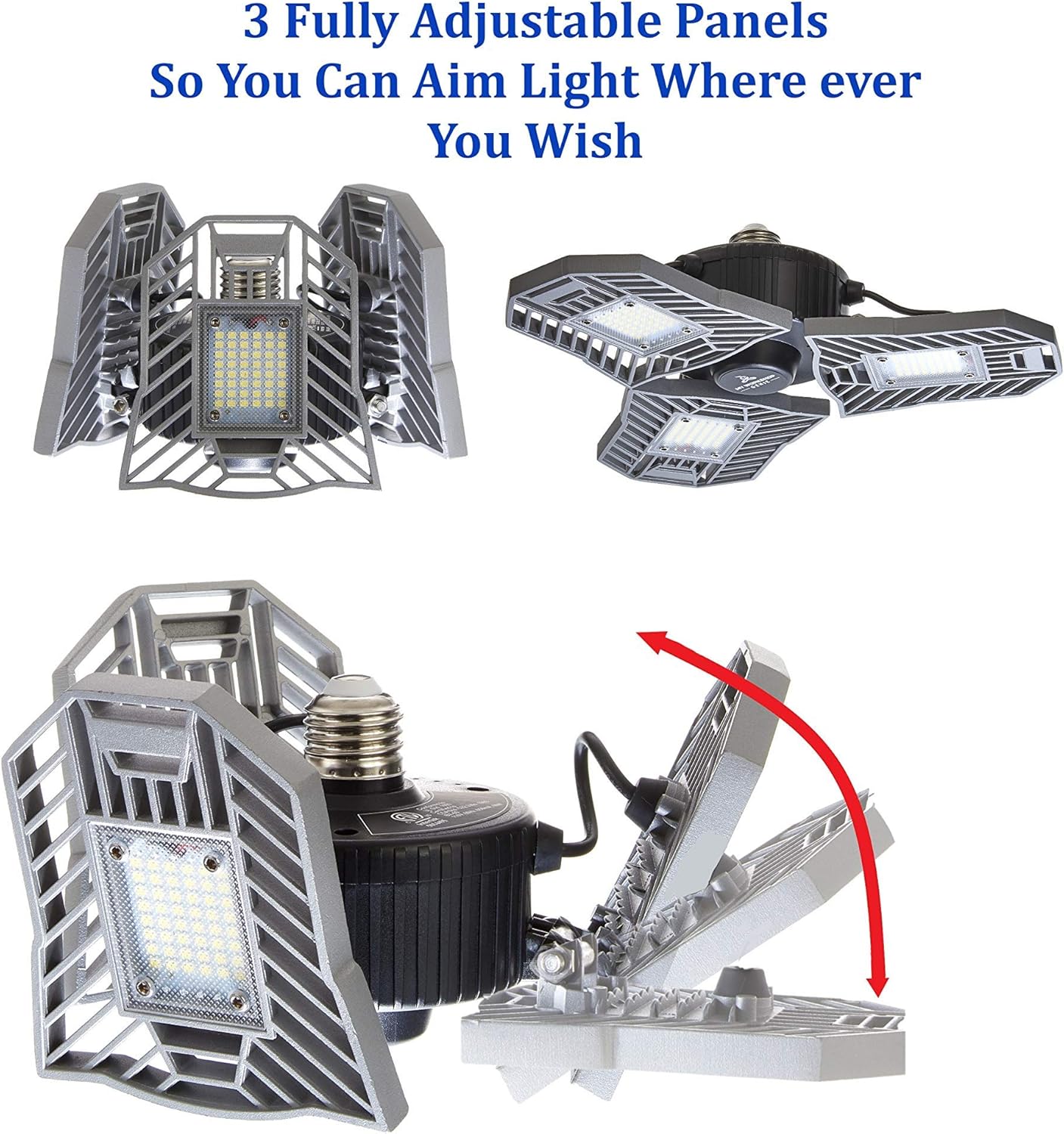 LED Garage Light -Premium 6000 Lumen Ultra Bright LED Lights - Triple Glow LED Light -Deformable LED Garage Lights - 400W Equiv-60W Work Light Fits E26/27 Base Garage Ceiling Light -My Workshop Genie - - 