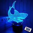 FULLOSUN Shark Lampada Notturna 3D A Led Con Telecomando 16 Colori - Illusione Ottica Squalo - Regalo Originale