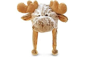 Puzzled Brown Moose Plush Hat - Super Soft Warm Hat With Ear Flaps, Cozy Fleece Winter Hat For Kids & Teens - One Size