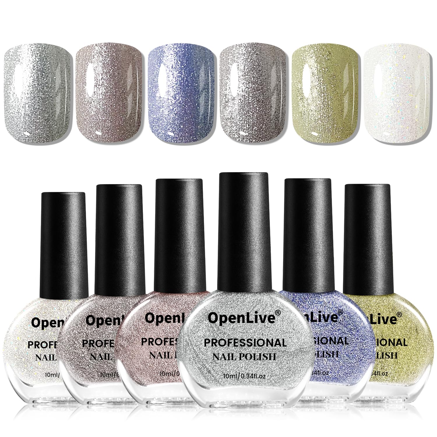 Photo 1 of OpenLive 10ml Glitter Nail Polish Set 6 Colors Glitter Effect All Seasons Neutral Color Quick Dry Nail Polish Set for Women Salon DIY Nail Art