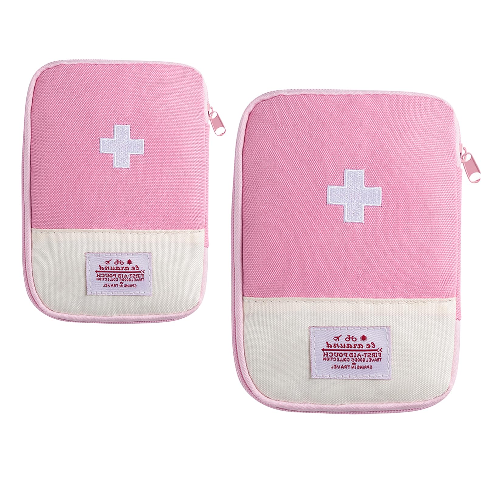 YqsIbth Travel Mini First Aid Pouch, 2 Pack Medicine Bag, Drug Pack Storage Bag Empty Small First Aid Kit for Sports Camping Hiking Outdoor Activities Emergency(Pink)