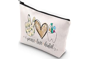 WZMPA Dental Cosmetic Bag Dental Hygienist Gift Peace Love Dental Makeup Zipper Pouch Bag For Dental Assistant Dentist (Peace Dental)