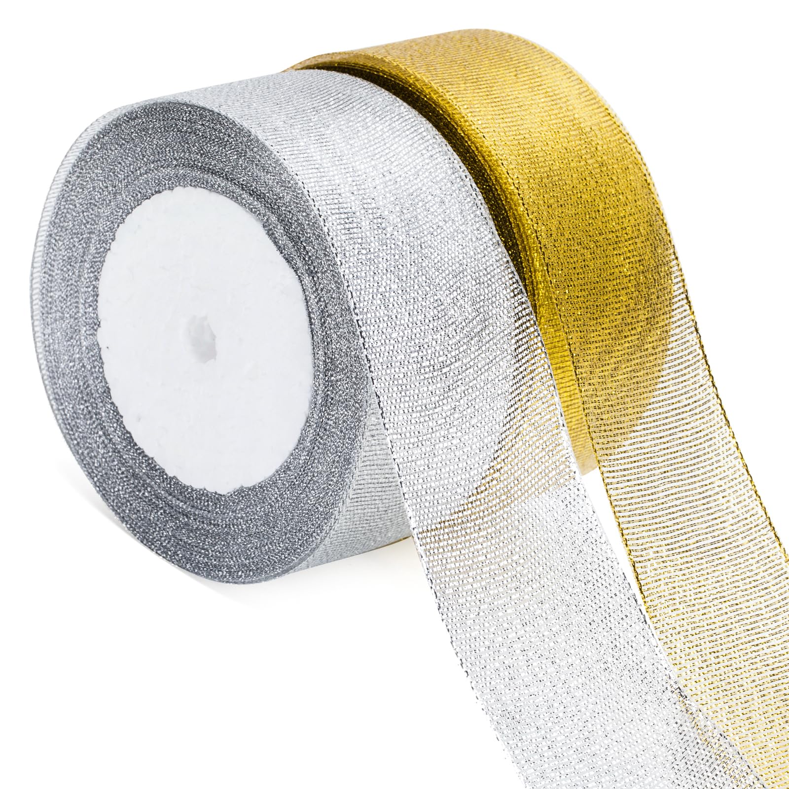 KINGLAKE Gold Silver Organza Christmas Ribbon - 40mm x 44m for Gift Wrapping, Decorative Wrapping, Crafting