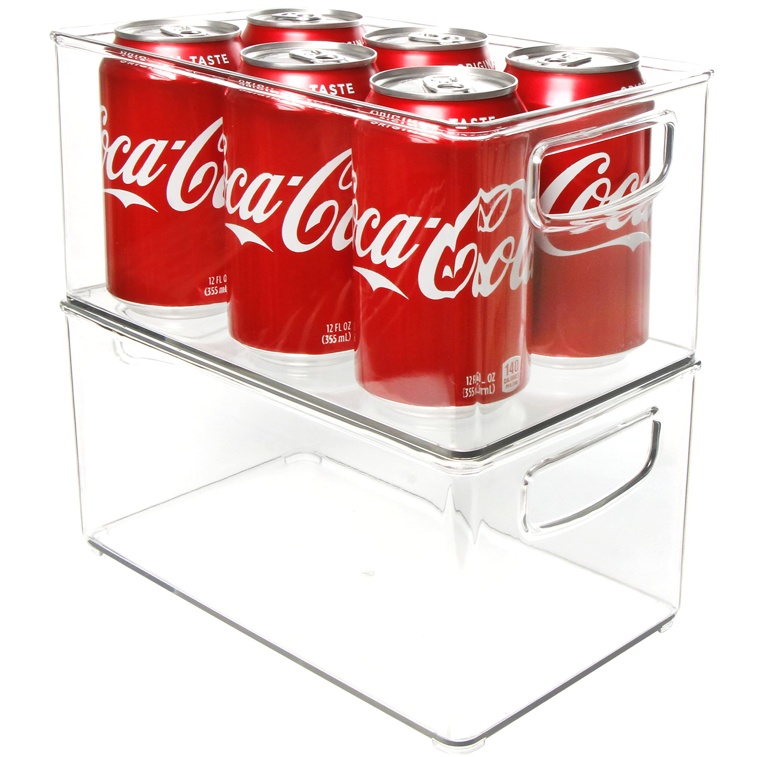 Youngever 2 Pack 25 x 15 x 13CM Hard Re-usable Plastic Fridge Organiser Set, Stackable Fridge Storage Boxes, Re-usable Organizer Container Bin, Clear Pantry Organization Bins, Kitchen Storage Bins