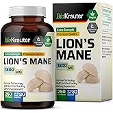 BIO KRAUTER Lions Mane Supplement Capsules - Vegan Lion’s Mane Mushroom Supplement for Brain Support - Lions Mane Capsules - 