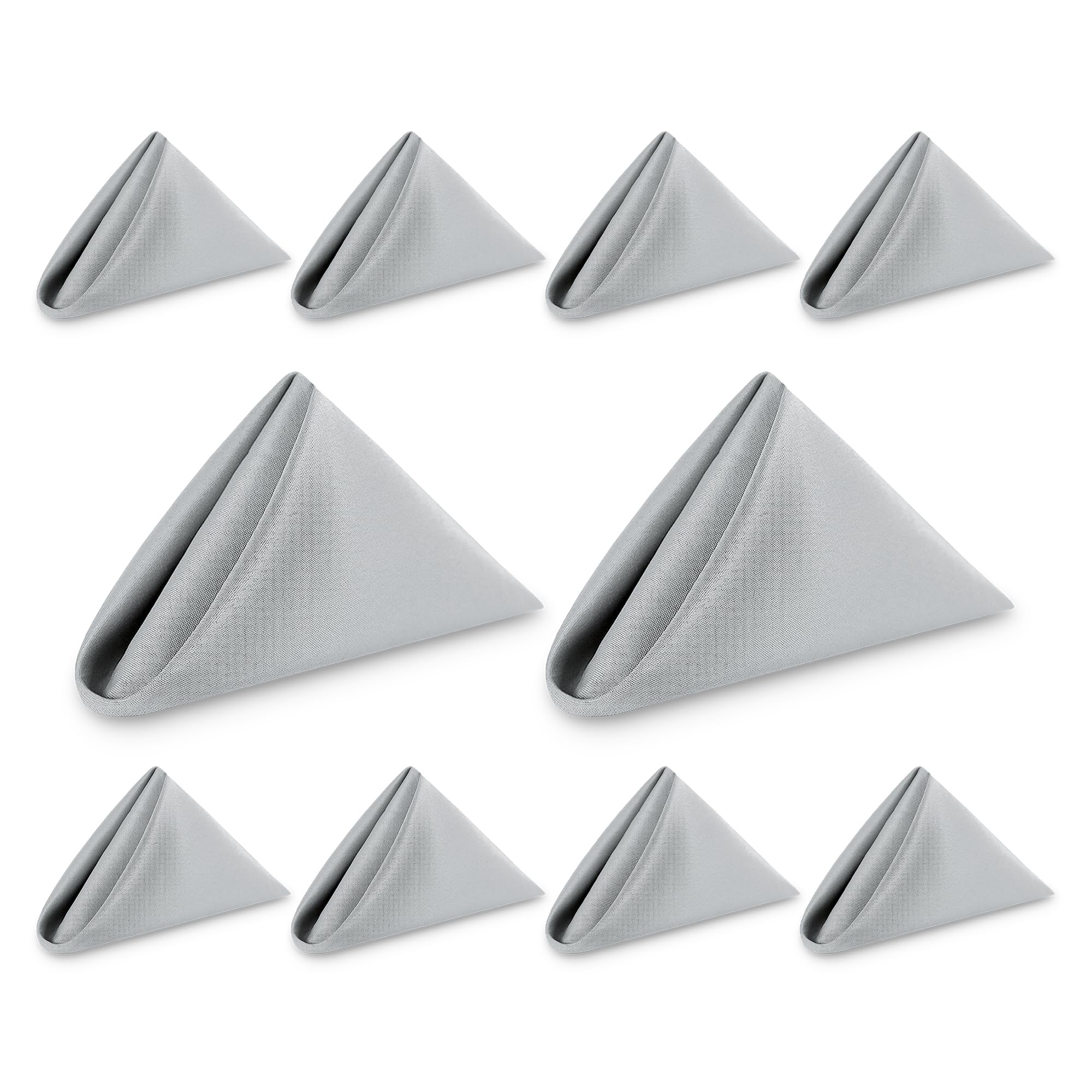 WedDecor Reusable 50cm x 50cm Fabric Silver Dinner Napkins – Polyester Table Napkins with Hemmed Edges, Easy-Care, Washable for Weddings, Banquets, Parties & Home Use, 10pcs