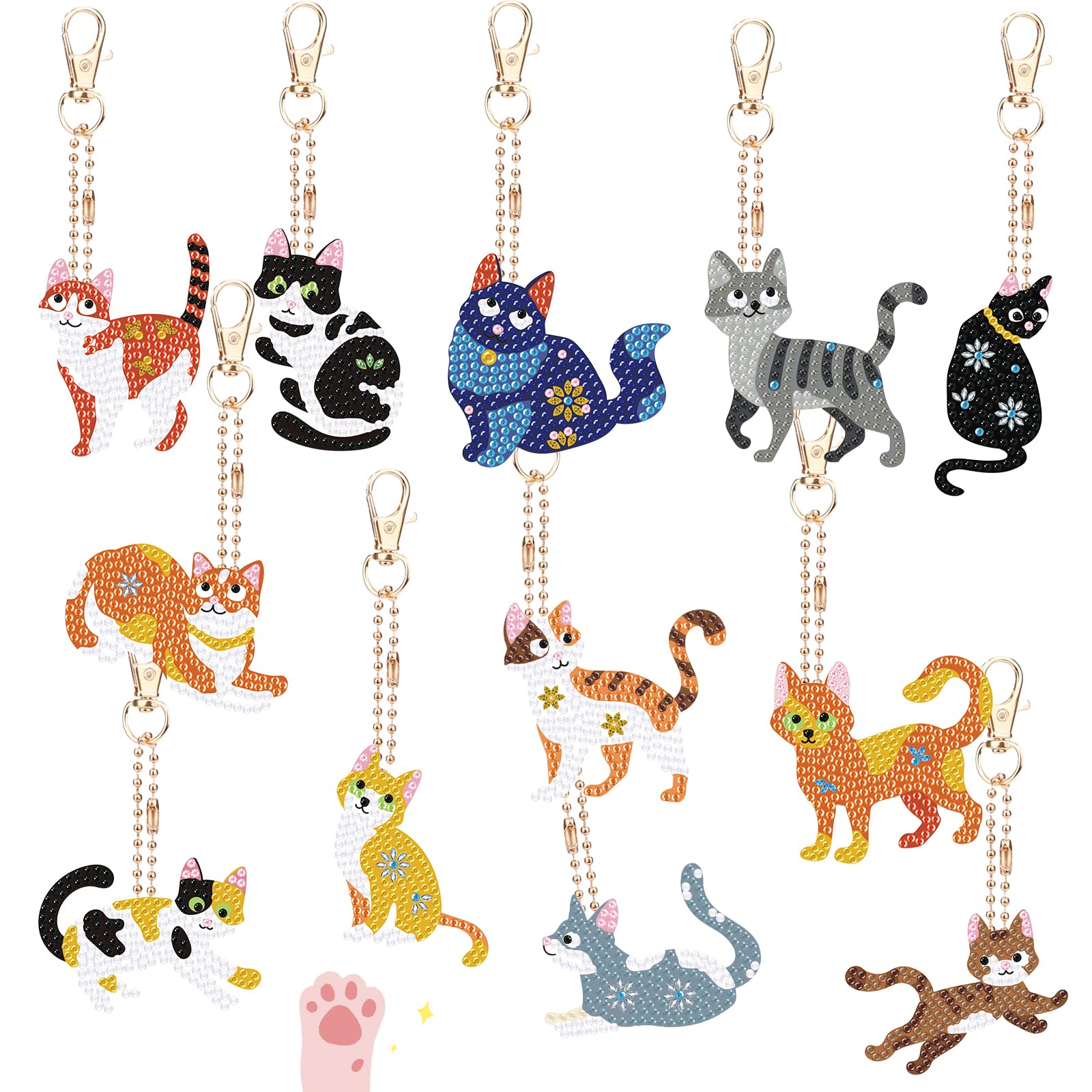 Fadcaer 12 Pcs Diamond Painting Keychain Kits for Adults,Double Sided Cat Diamond Art Mosaic Keychain,DIY Rhinestone Keyrings,Cat Art and Craft Diamond Painting Keychain Pendant for Bag,Backpack