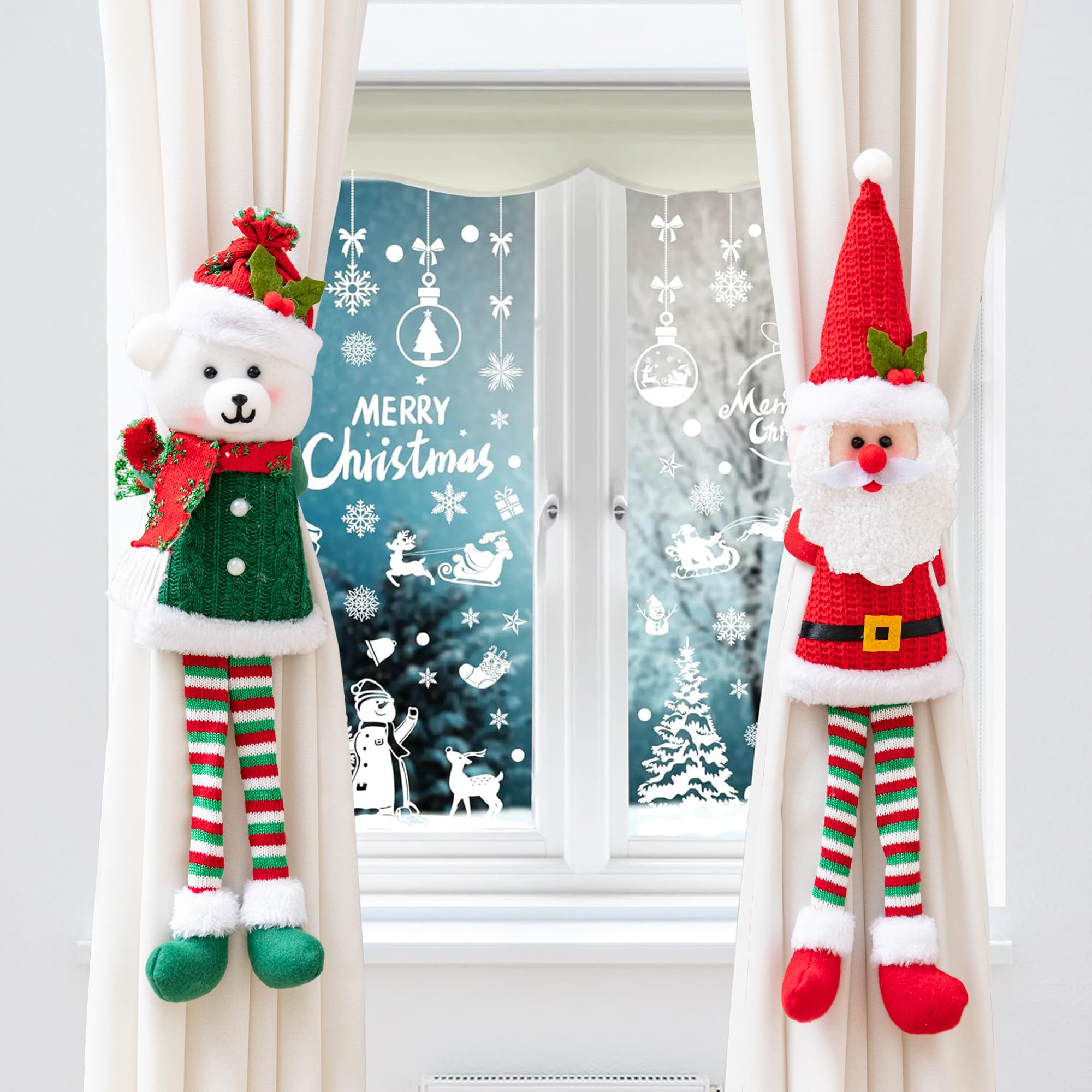 Photo 1 of 2 Pack Christmas Curtain Tieback Buckle Polar Bear & Santa Claus Design Curtain Holdback Christmas Curtain Ties for Drapes Curtain Ties Backs Modern Style Curtain Holdback Decor