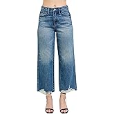 Judy Blue Women's Rigid Magic High-Rise Destroyed Hem Cropped Wide Leg Jeans