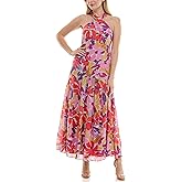Taylor Women's Sleeveless X Front Halter Neck Floral Maxi Dress