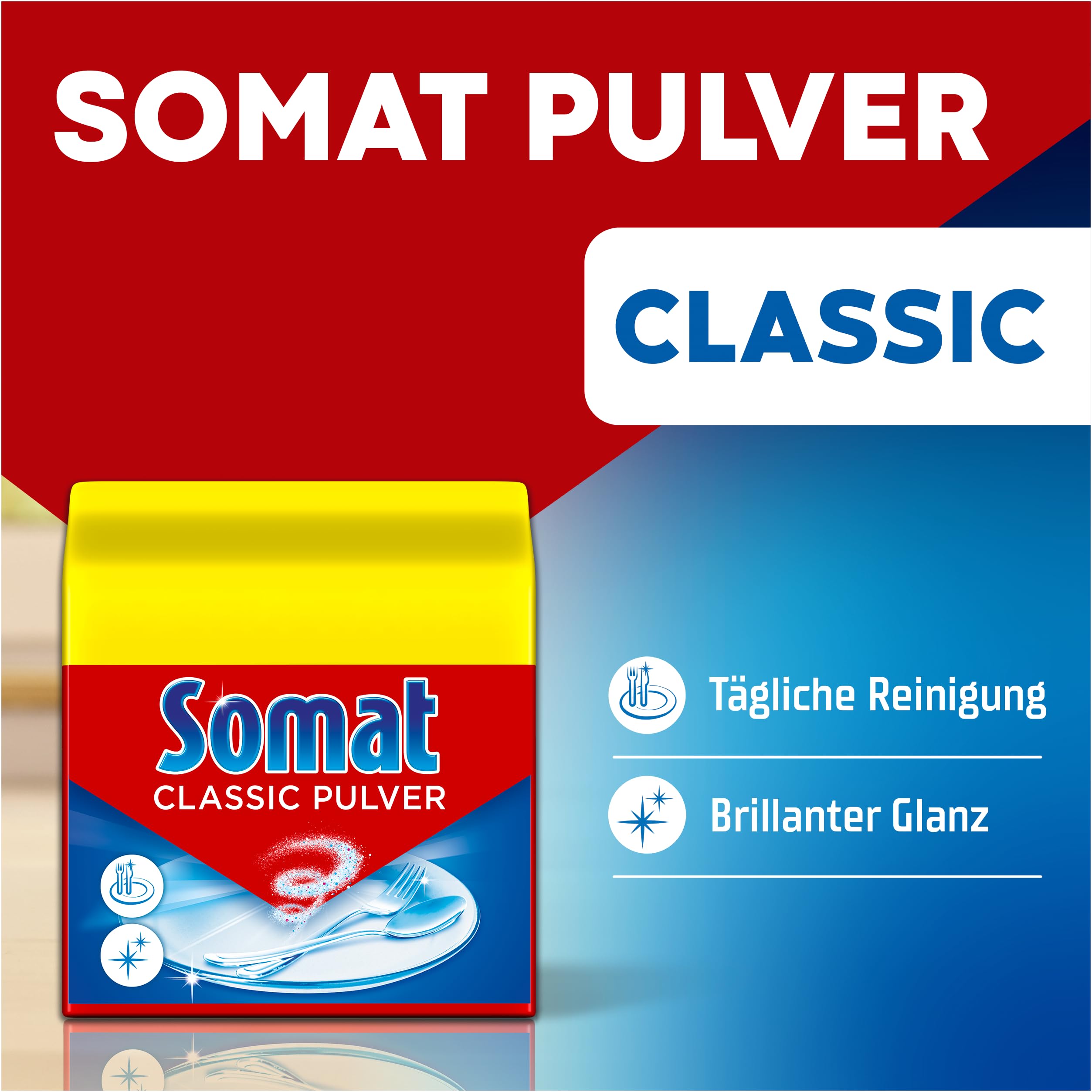 Somat Pulver Classic (60 Spülgänge), Spülmaschinenpulver für die tägliche Reinigung auch im Eco-Programm, Spülmittel Pulver verleiht brillanten Glanz und strahlend sauberes Geschirr 2