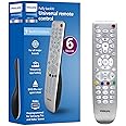 Backlit Universal Remote Control by Philips, Works for Samsung, Vizio, TCL, HiSense, Sony, RCA, Panasonic, Roku, Apple TV, Smart TVs, Streaming Players, Blu-Ray, DVD, 6-Device, Silver, SRP3016S/27
