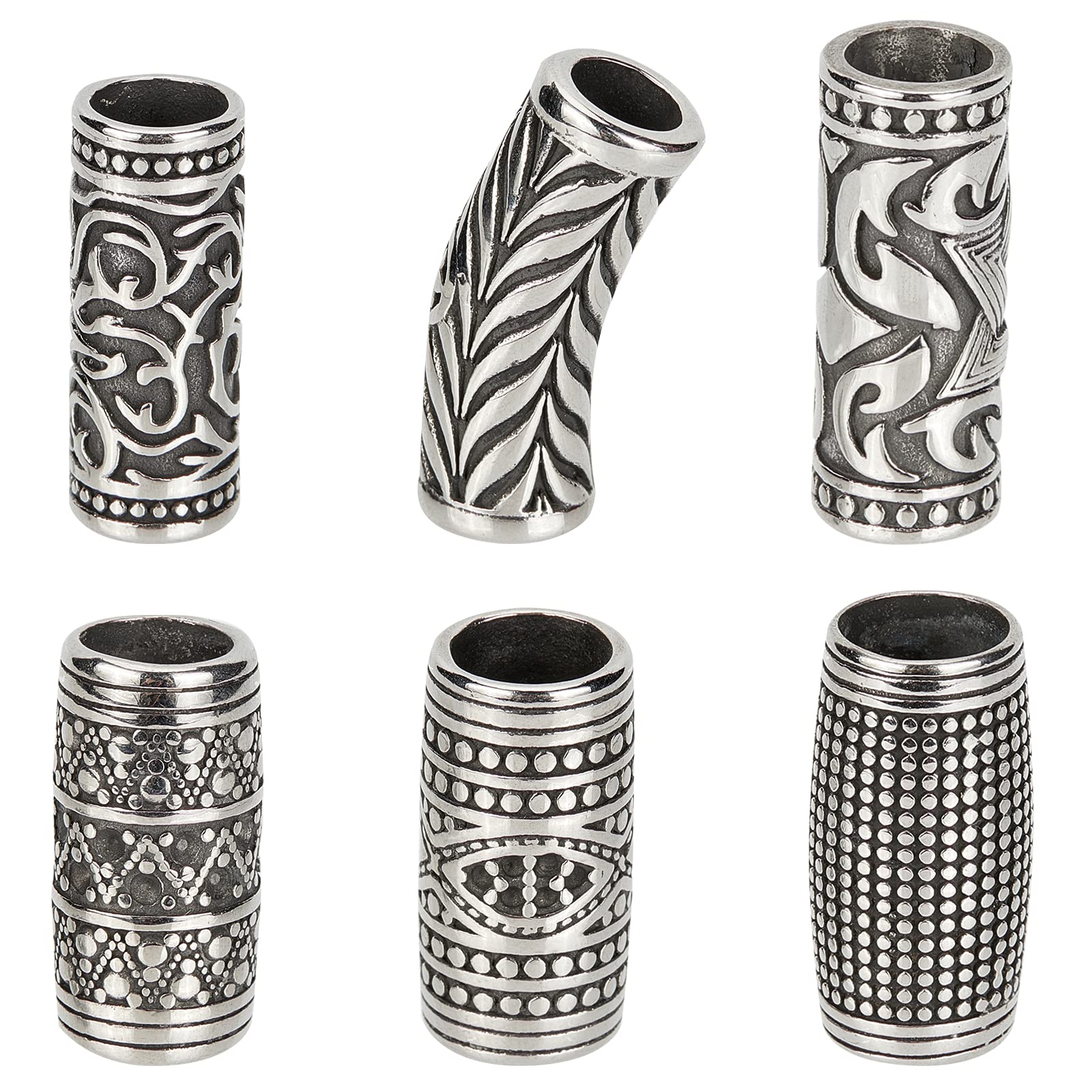 NBEADS 6 Pcs 304 Stainless Steel Beads, 9mm Large Hole Column Spacer Beads Tube 304 Stainless Steel Beads for Necklace Bracelet DIY Jewelry Making
