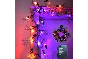 PALONMY Halloween Decor Lights 8.86FT 72 LED Willow Vine Twig with Timer Battery Operated Garland Lights with Orange Pumpkins Purple Bats and Black Dead Branches Indoor Halloween Decorations for Home