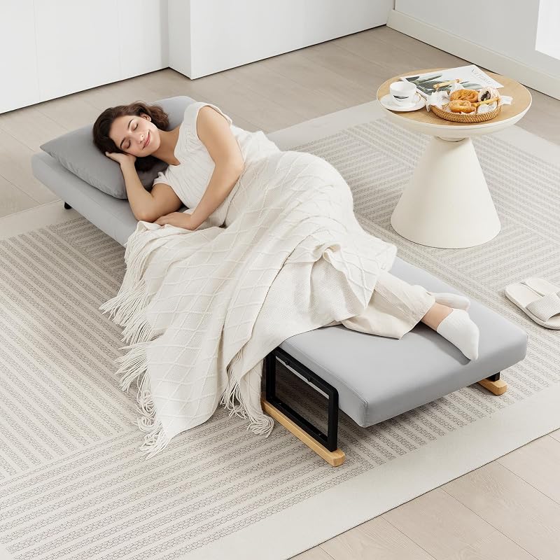 Canapé-lit 1 Place HOMCOM 4-en-1 Pliable 63x73x81 cm, Gris Clair