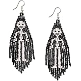 JeanBeau Halloween Beaded Spooky Ghost Skeleton Skull Dangle Earrings for Women Teen Cute Long Seed Bead Drop Tassel Gothic Costume Earings Holiday Accessories Jewelry Gift