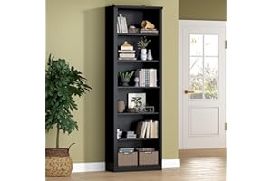 BORNOON 75" Tall Bookshelf, 6-Tier Floor Standing Bookcase with Adjustable Shelves, 24" Wide Open Storage Shelf, Modern Display Organizer for Home Office, Living Room, Bedroom, Study
