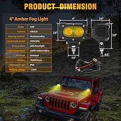 Auxbeam LED Amber Fog Light, 4Inch 60W Led Driving