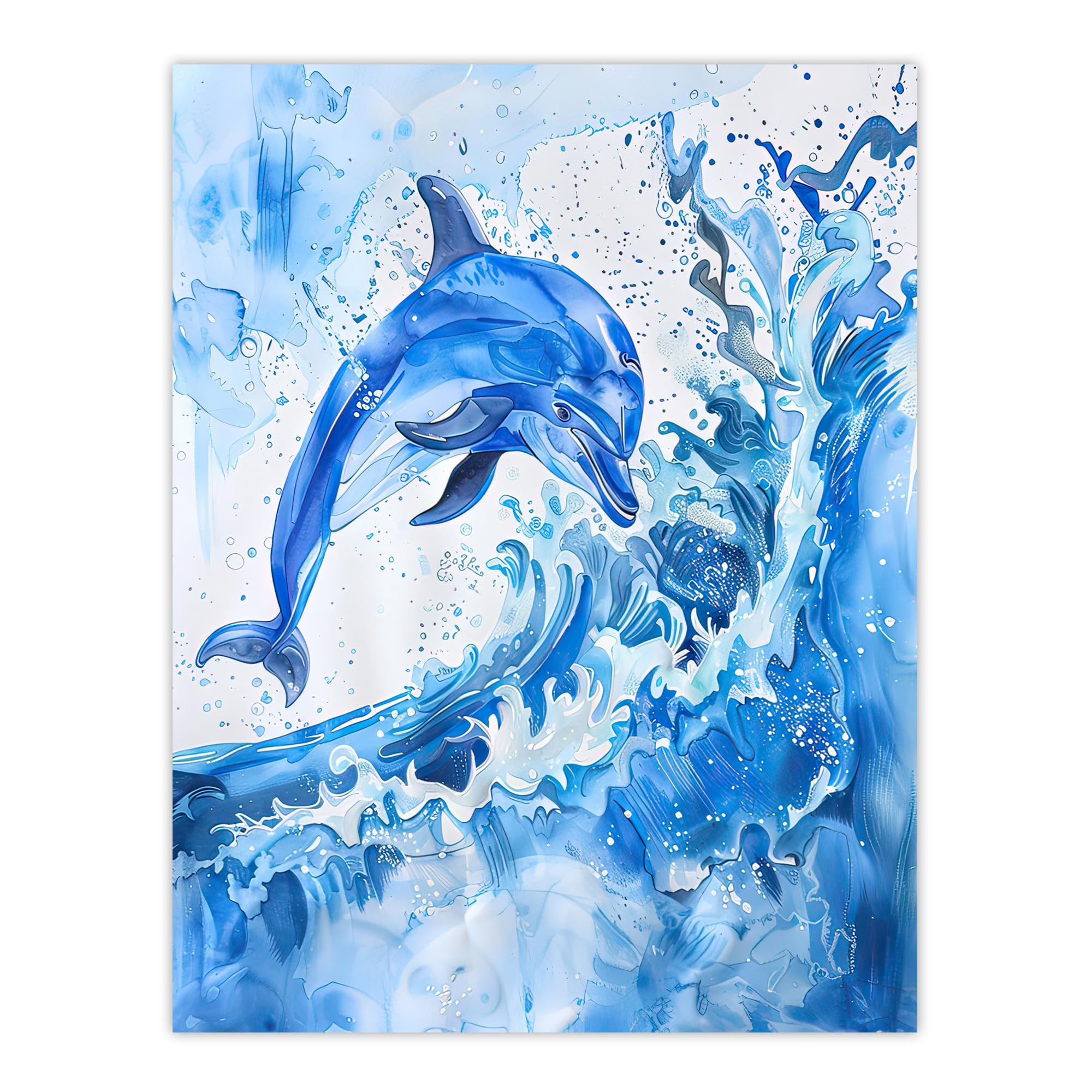 Artery8 Playful Dolphin in Ocean Waves Splash Watercolour Bathroom Toilet Extra Large XL Wall Art Poster Print