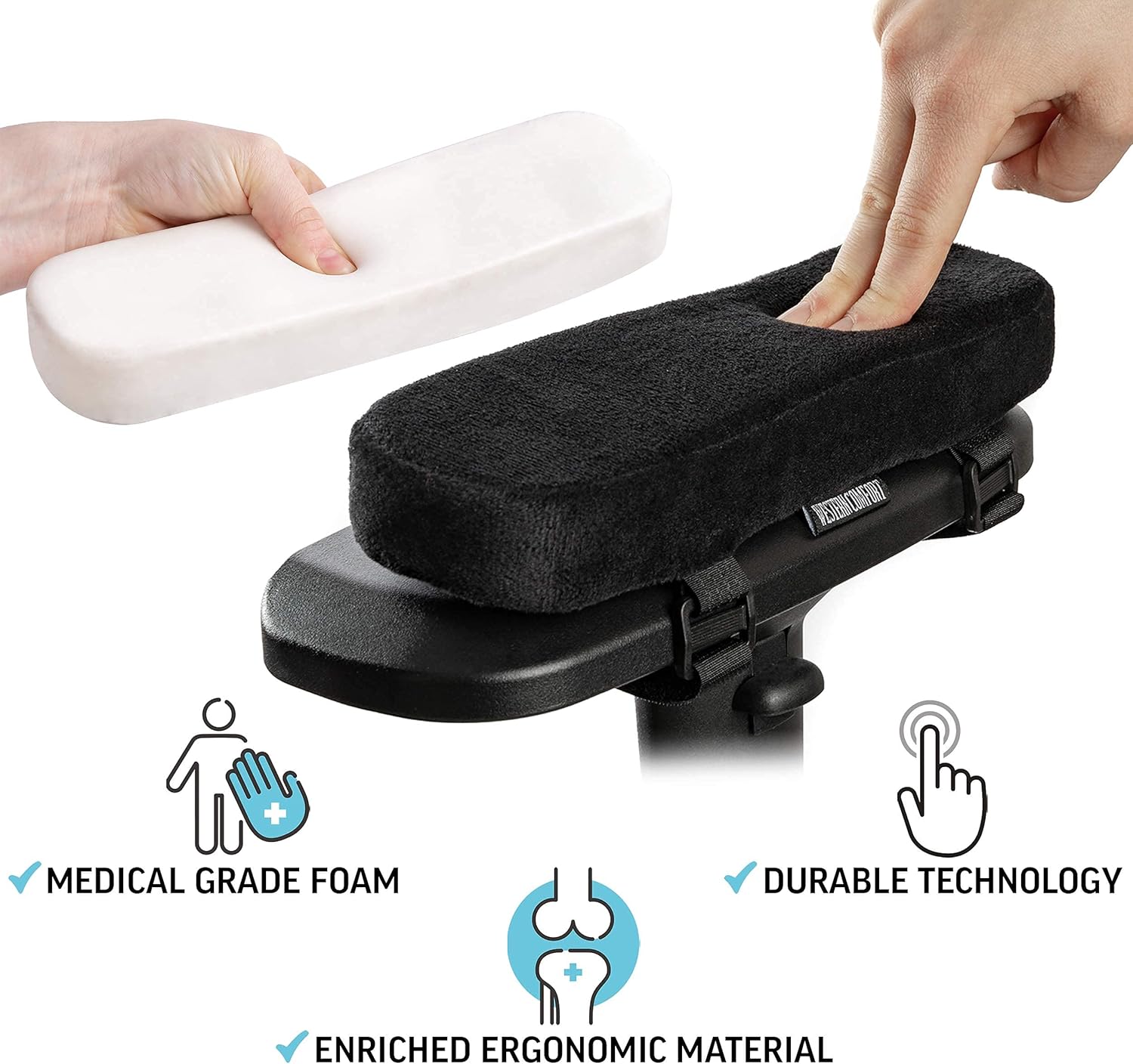 WESTERN COMFORT Thick Armrest Pads - Office Chair Elbow Support - Arm Rest Covering Pillow for Desk or Gaming Chair - Premium Firm Ergonomic Foam Cushion - Set of 2 : Office Products
