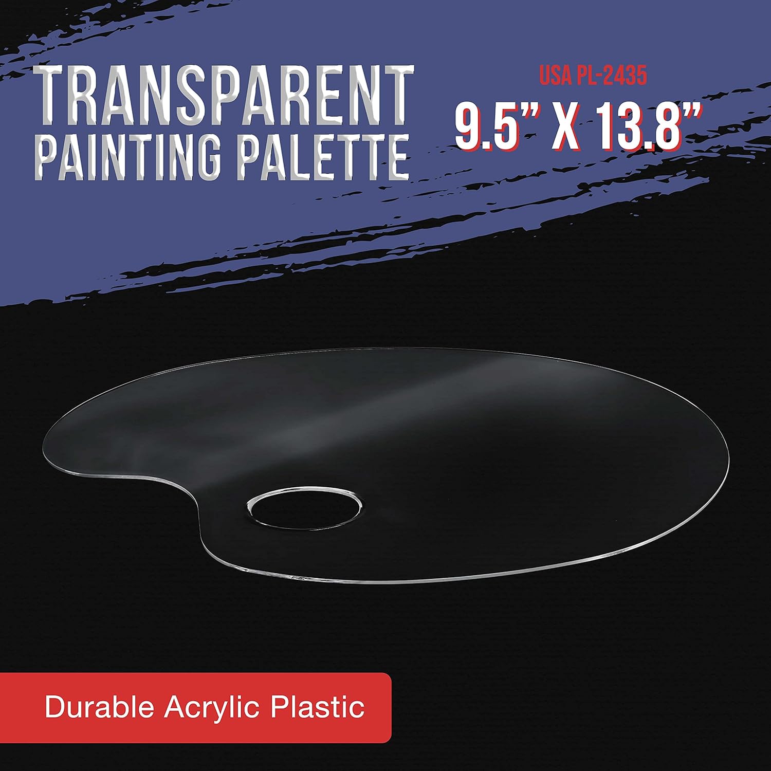 U.S. Art Supply 9.5" x 13.8" Clear Oval-Shaped Acrylic Painting Palette - Transparent Plastic Artist Paint Color Mixing Tray - Non-Stick, Easy Clean, Mix Acrylic, Oil - Adults, Kids, Students Crafts