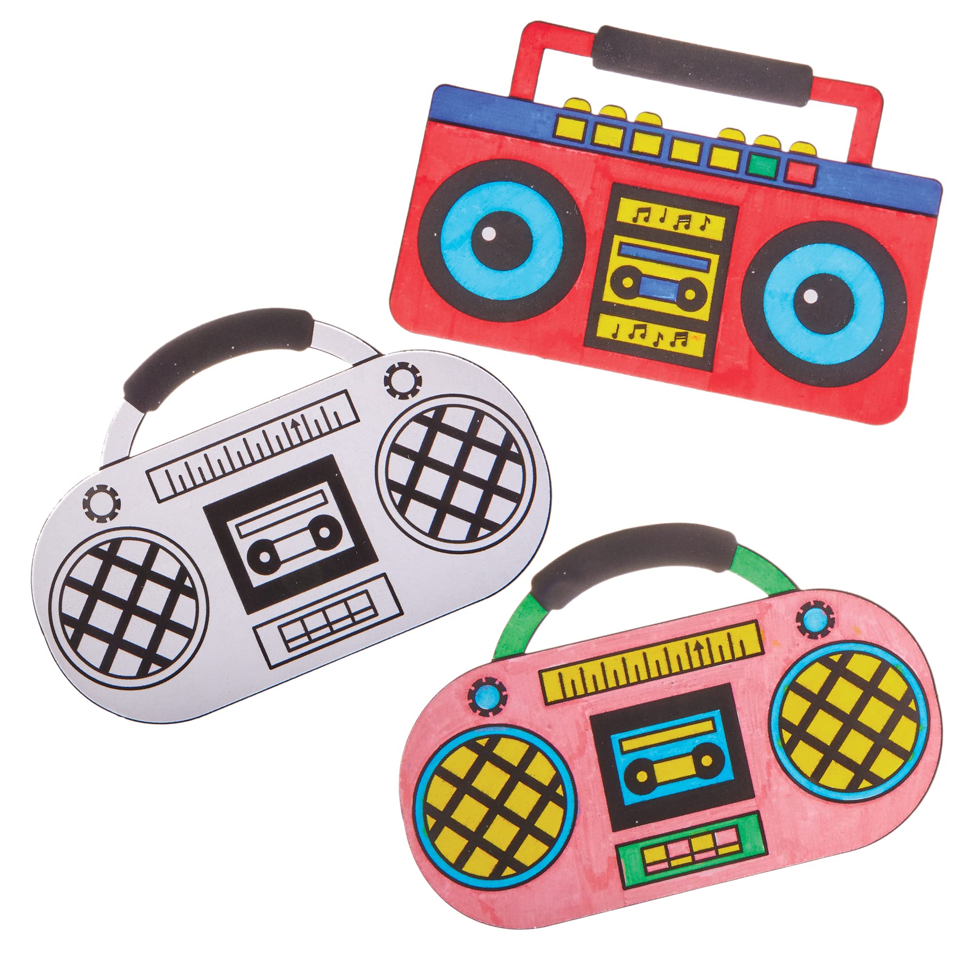 Baker Ross FX751 Colour In Fuzzy Art Boombox - Pack of 6, Colouring Blanks for Kids,White
