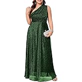TIARALY Plus Size Formal One-Shoulder Maxi Dress Sparkly Sleeveless A-Line Prom Evening Gown Cocktail Gala Wedding Guest