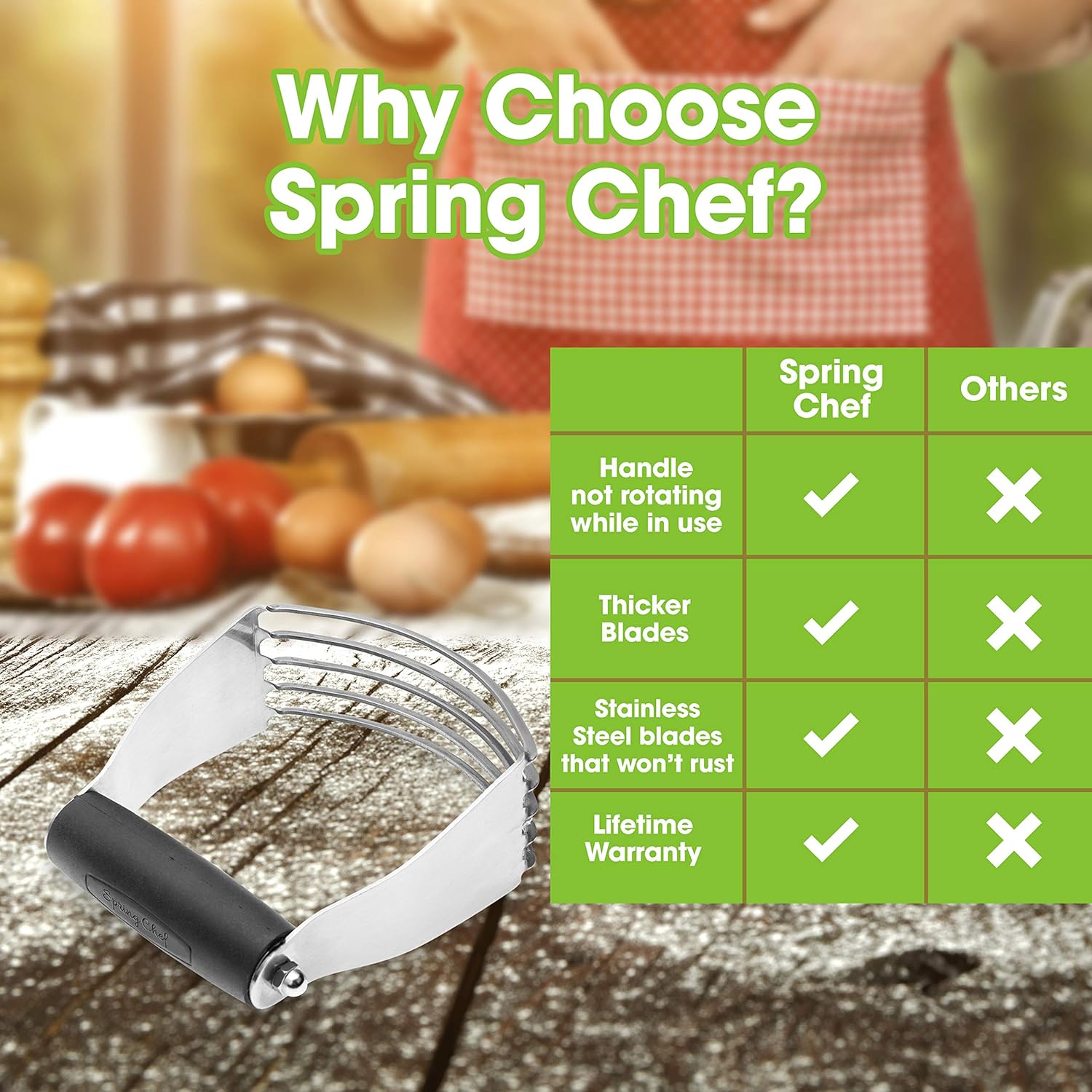 Spring Chef Dough Blender, Top Professional Pastry Cutter with Heavy Duty Stainless Steel Blades, Medium Size: Kitchen & Dining