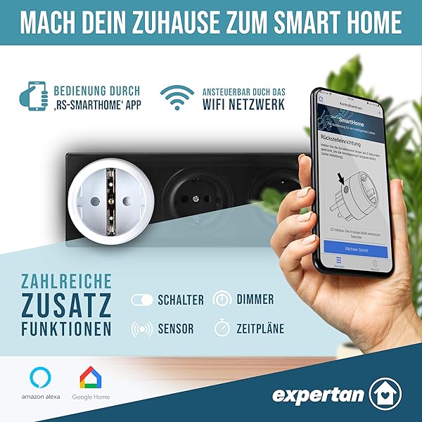 Expertan WLAN Steckdose Set 5 WLAN Steckdosen fr Innen  und Auenbereich   Fernsteuerung per App   kompatibel mit Google Home Alexa