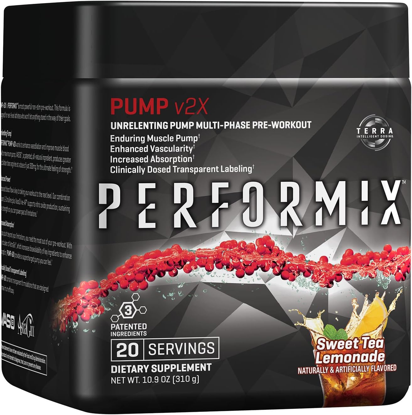 PERFORMIX Pump v2x Stimfree PreWorkout, Enduring Muscle Pump, 20 Servings, Sweet Tea Lemonade 10.9 oz