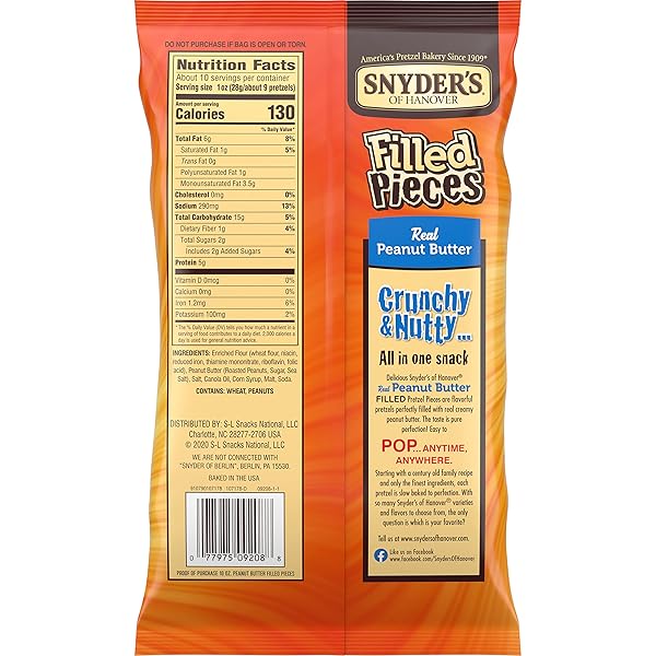 SNYDER’S OF HANOVER PRETZELS PIECES, PEANUT BUTTER FILLED, 10 OUNCE BAG