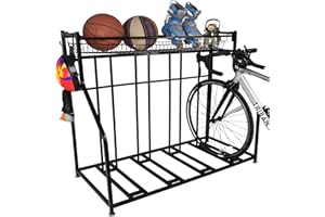 LuckySlycyc 4 Bike Rack Garage,4 Bike Stand for Garage,4 Bike Storage Rack,With storage basket adjustable hooks black metal bike stand floor for most 3"- 4" tyres bikes (4 Grids)