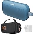 Bose New SoundLink Flex Portable Bluetooth Speaker (2nd Gen), Outdoor Speaker with Hi-Fi Audio, Up to 12 Hours Battery, Waterproof and Dustproof, with Slinger Hard Travel Case & USB Plug (Blue Dusk)