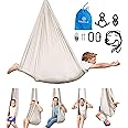 Harkla Sensory Swing for Kids & Adults - Holds 300lbs, Indoor Outdoor Sensory Swing for Hug like Calming Effect - Double Layered Soft Fabric and Heavy Duty Hardware (Grey, 110" Swing Swivel)
