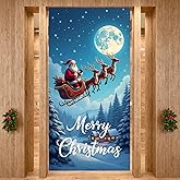 Merry Christmas Door Cover Decorations Merry Christmas Santa Claus Elk Door Cover Banner Backdrop Decorations for Xmas Winter Holiday Eve Party Supplies