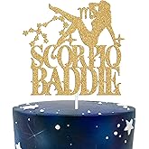 Scorpio Baddie Cake Topper, Big Scorpio Energy/Scorpio Season/Scorpio AF, Funny 12 Constellation Zodiac Scorpio Theme October November Birthday Party Decoration Supplies, Gold Glitter