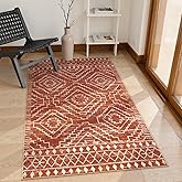 Wonnitar Moroccan Washable Area Rug, 3x5 Non-Slip Rugs for Living Room, Geometric Tribal Kitchen Entry Throw Mat, Soft Low Pile Non-Shedding Carpet for Bedroom Apartment Dorm (Brown,3'x5')