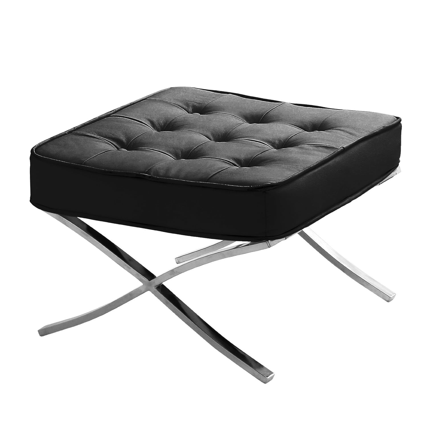 Contemporary Footstool, Black Leather, Chrome Finish Legs Amazon.co.uk