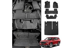Thinzyou Floor Mats Compatible with 2023 2024 Honda Pilot Cargo Mat Trunk Mat Trunk Liner TPE All Weather Back Seat Cover Protector Pilot Accessories (Trunk Mat with Backrest Mats+Floor Mats)